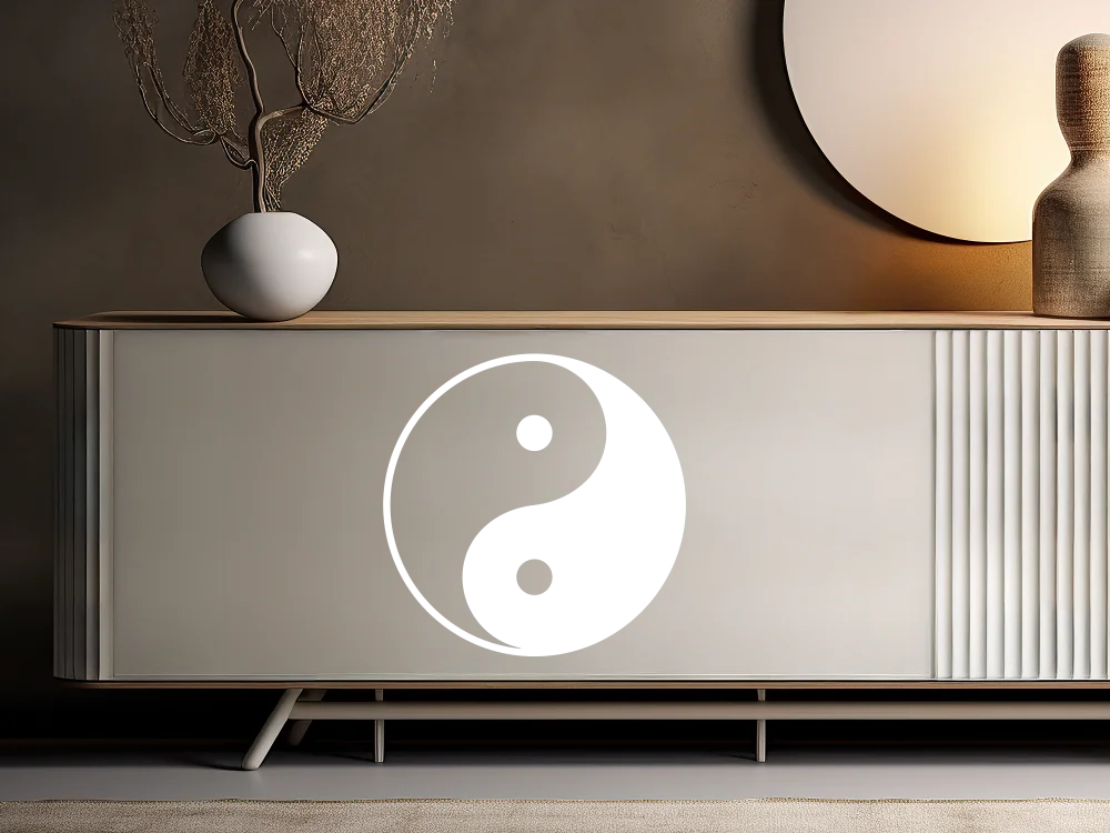 Möbeltattoo mit Yin und Yang Motiv - Ansicht Ausrichtung mit Farbauswahl