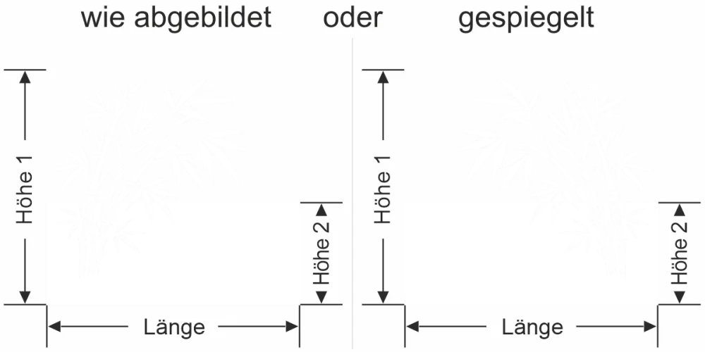 Sichtschutz Milchglasfolie Bambus im Wind - Ansicht Ausrichtung mit Farbauswahl und Anleitung zur Größenberechnung - Vorschlag 1