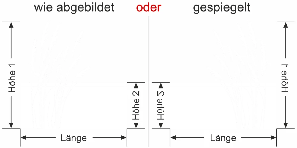 Sichtschutz Milchglasfolie Gräser im Wind - Ansicht Ausrichtung mit Farbauswahl und Anleitung zur Größenberechnung - Vorschlag 1
