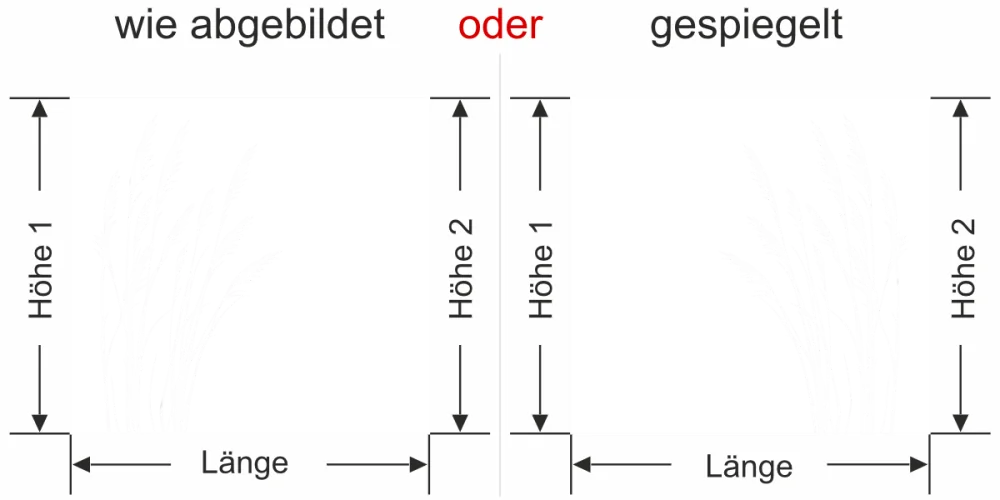 Sichtschutz Milchglasfolie Gräser im Wind - Ansicht Ausrichtung mit Farbauswahl und Anleitung zur Größenberechnung - Vorschlag 2