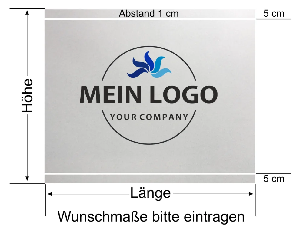 Milchglasfolie mit zwei Streifen Firmenlogo gedruckt - Ansicht Beispielbild Milchglasfolie mit zwei Streifen Firmenlogo gedruckt - Ansicht Beispielbild