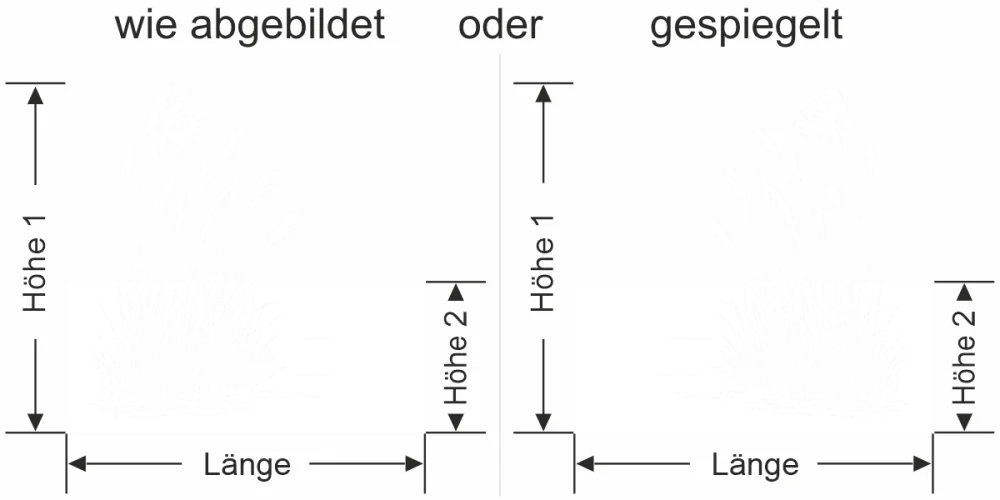 Sichtschutz Milchglasfolie Ufergräser - Ansicht Ausrichtung mit Farbauswahl und Anleitung zur Größenberechnung - Vorschlag 1