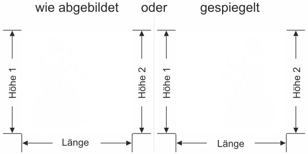 Sichtschutz Milchglasfolie Ufergräser - Ansicht Ausrichtung mit Farbauswahl und Anleitung zur Größenberechnung - Vorschlag 2