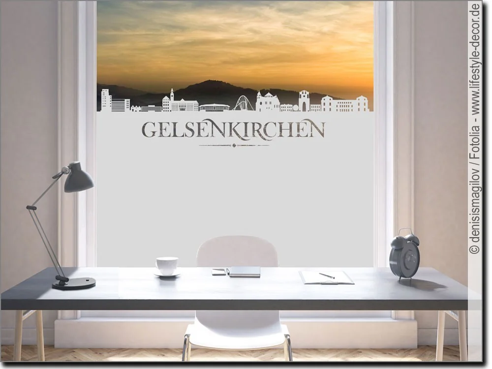 Blickdichte Fensterfolie mit der Skyline von Gelsenkirchen