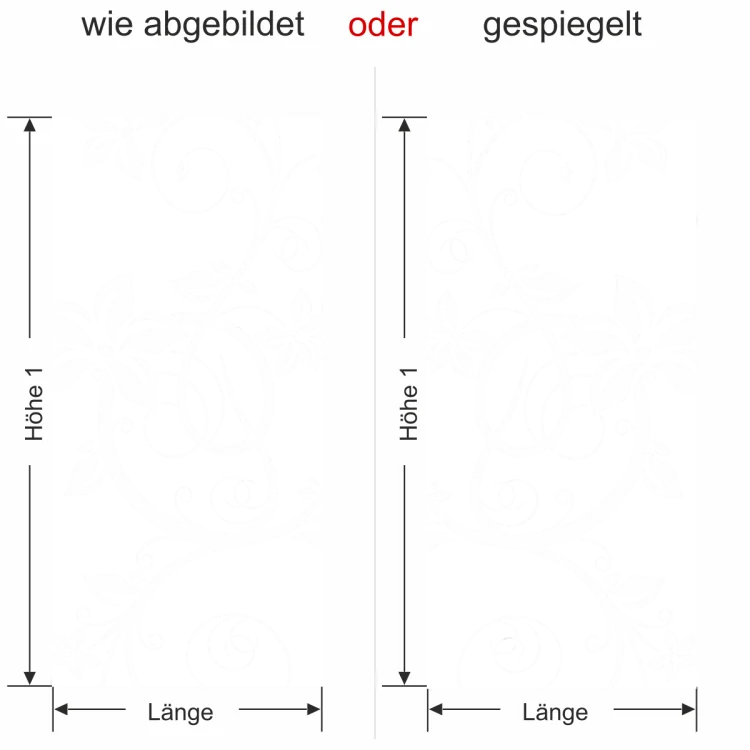 Sichtschutz für Glasflaechen mit Ornament - Ansicht Ausrichtung und Farbauswahl