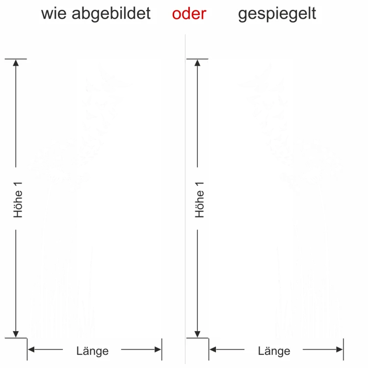 Sichtschutz Glastür Vogelschwarm aus der Pusteblume - Ansicht Ausrichtung
