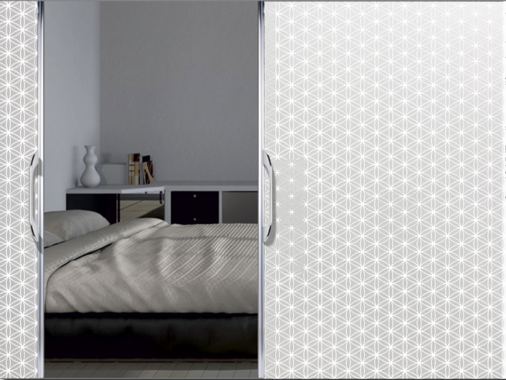 Sichtschutzdekor in Musselinglasoptik mit der Blume des Lebens 5 cm