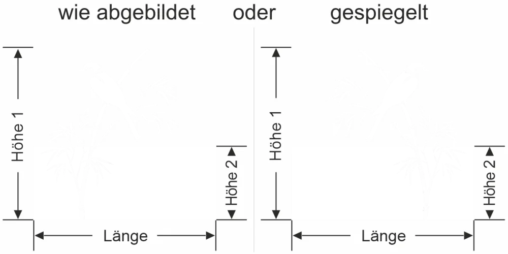 Sichtschutzfolie Bambuszweig mit Vogel - Ansicht Ausrichtung mit Farbauswahl und Anleitung zur Größenberechnung - Vorschlag 1