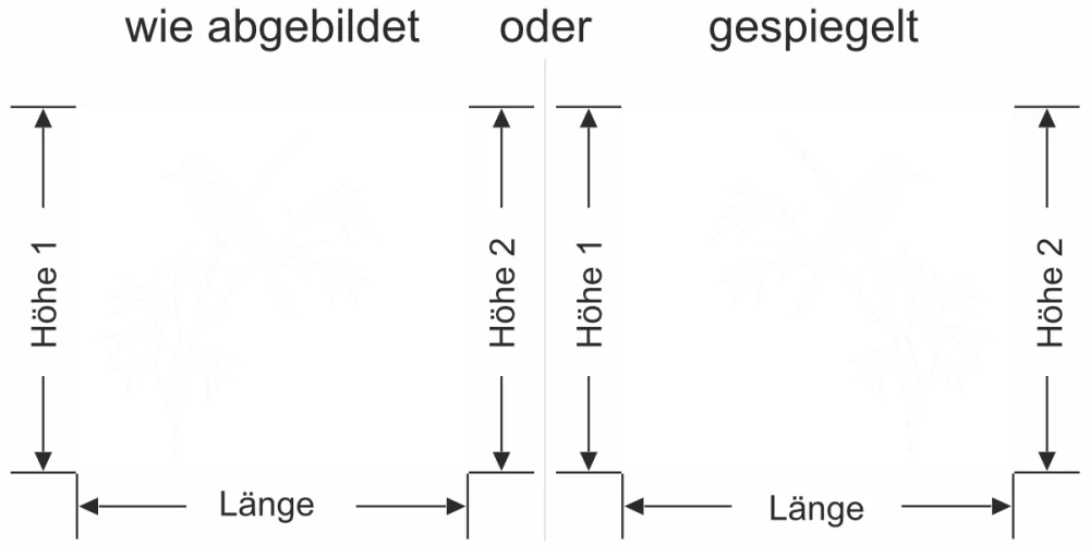Sichtschutzfolie Bambuszweig mit Vogel - Ansicht Ausrichtung mit Farbauswahl und Anleitung zur Größenberechnung - Vorschlag 2