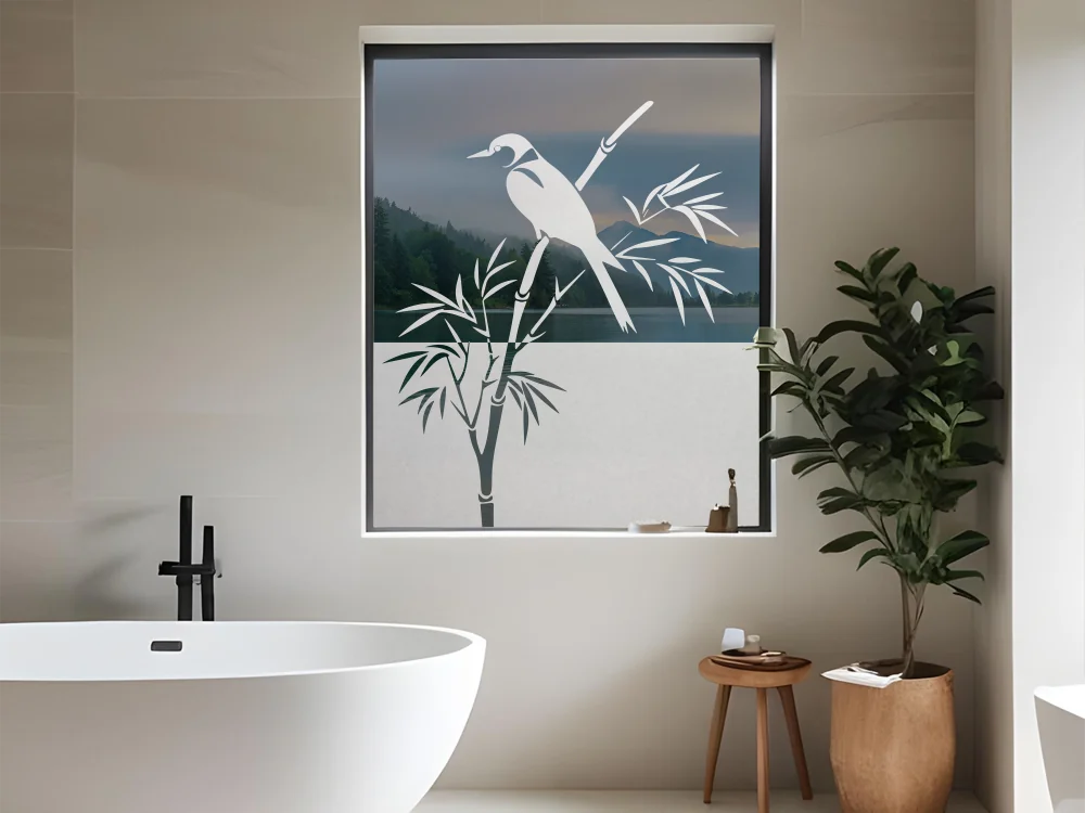 Sichtschutzfolie Bambuszweig mit Vogel