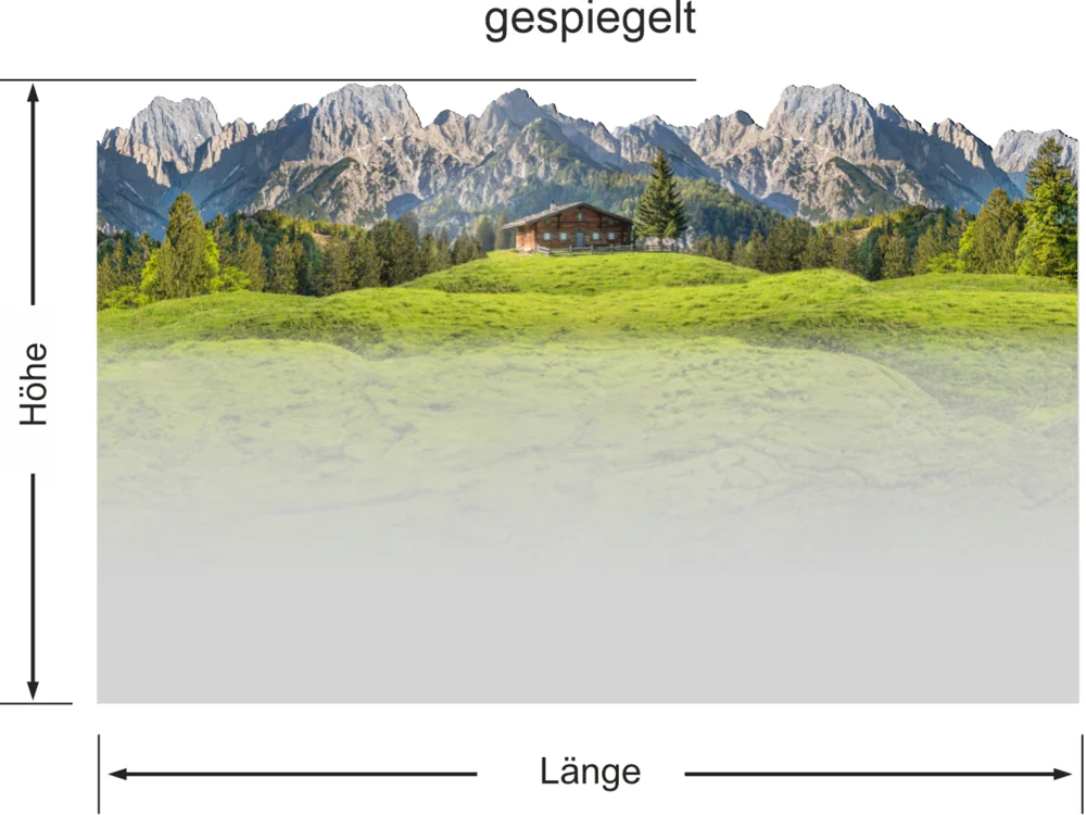 Sichtschutzfolie Berghof in den Dolomiten - Ansicht gespiegelt