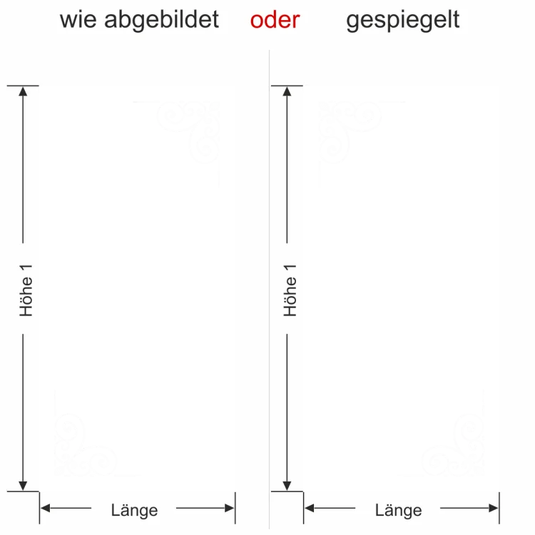 Sichtschutzfolie mit Dekorecken - Ansicht Ausrichtung und Farbauswahl