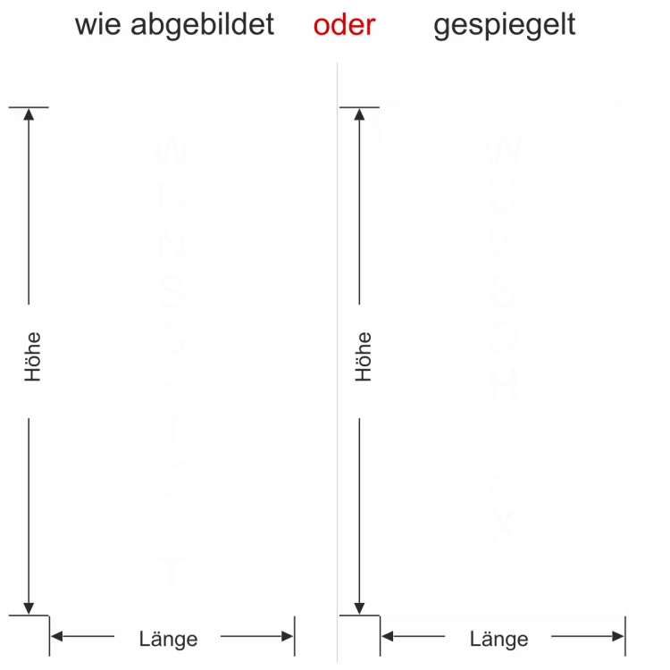 Sichtschutzfolie mit persönlichem WunschtextSichtschutzfolie mit persönlichem Wunschtext - Ansicht Ausrichtung und Farbauswahl