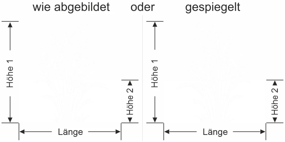 Sichtschutzfolie Goldfruchtpalme - Ansicht Ausrichtung mit Farbauswahl und Anleitung zur Größenberechnung - Vorschlag 1