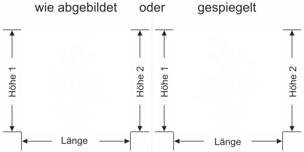 Sichtschutzfolie Goldfruchtpalme - Ansicht Ausrichtung mit Farbauswahl und Anleitung zur Größenberechnung - Vorschlag 2