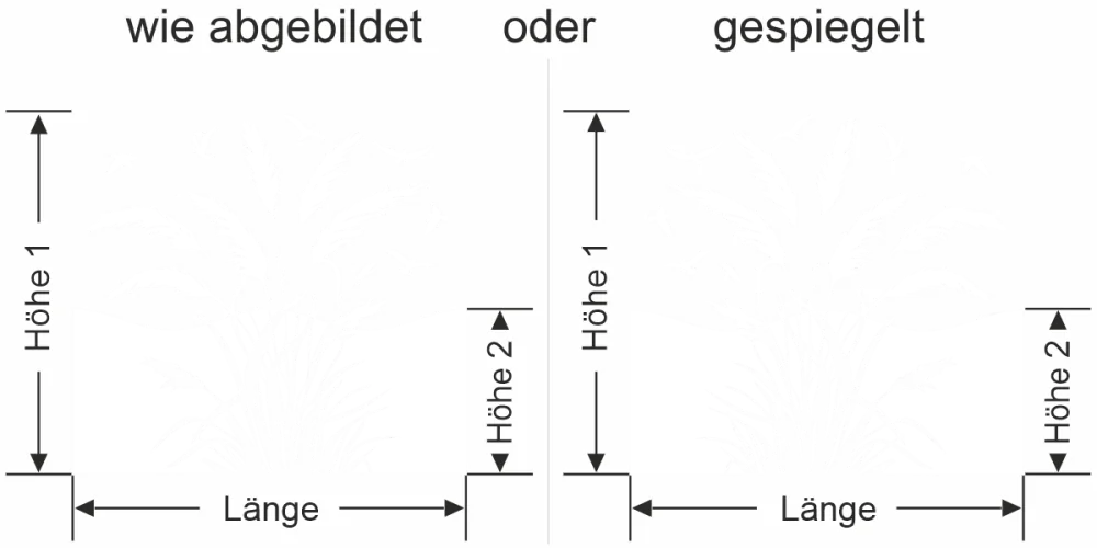 Sichtschutzfolie Pampasgras und Vögel im Wind - Ansicht Ausrichtung mit Farbauswahl und Anleitung zur Größenberechnung - Vorschlag 1