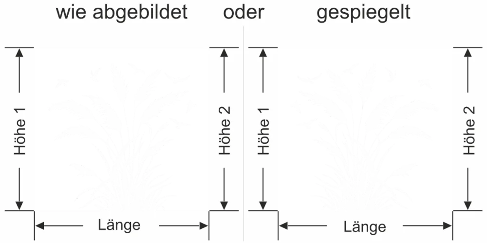 Sichtschutzfolie Pampasgras und Vögel im Wind - Ansicht Ausrichtung mit Farbauswahl und Anleitung zur Größenberechnung - Vorschlag 2