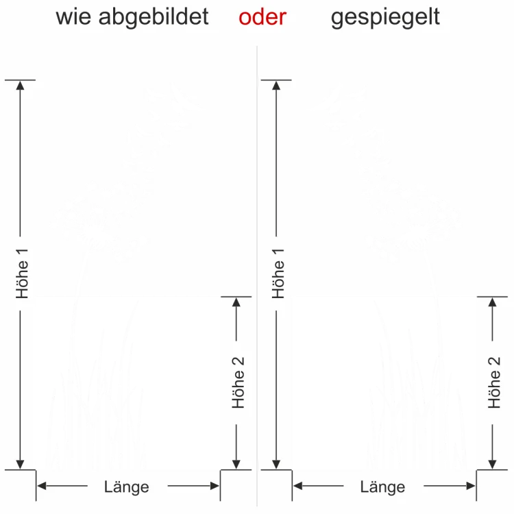 Sichtschutzfolie Glastür Pusteblume mit Vogelschwarm - Ansicht Ausrichtung und Farbauswahl