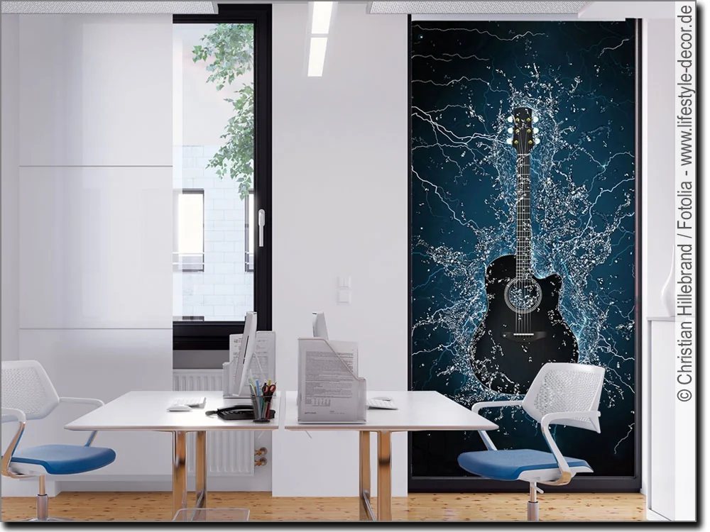 Sichtschutzfolie Fenster im Büro Rock Gitarre