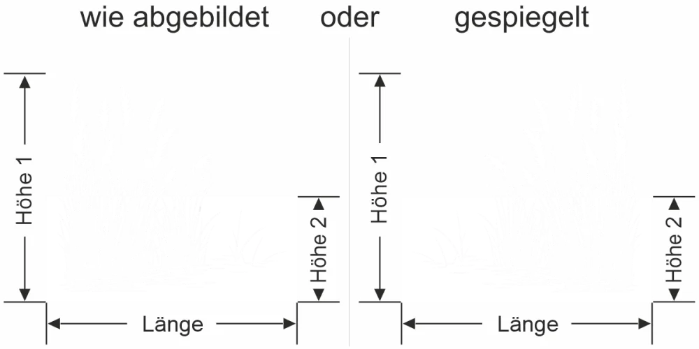 Sichtschutzfolie Schilfgras am Seeufer - Ansicht Ausrichtung mit Farbauswahl und Anleitung zur Größenberechnung - Vorschlag 1