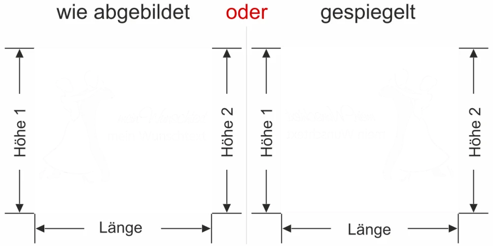 Sichtschutzfolie mit Wunschtext für Tanzschule- Ansicht Ausrichtung mit Farbauswahl Vorschlag 2