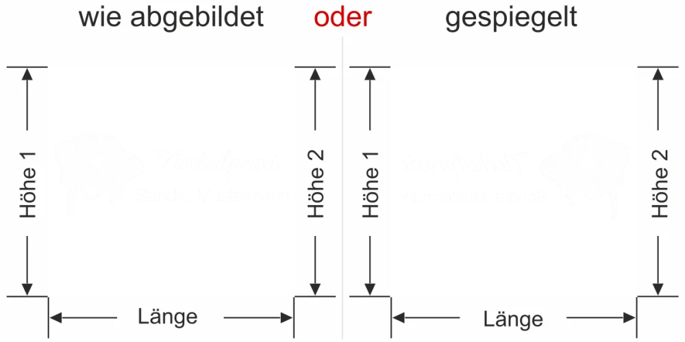 Sichtschutzfolie mit Wunschtext für Tierarzt - Ansicht Ausrichtung mit Farbauswahl Vorschlag 2