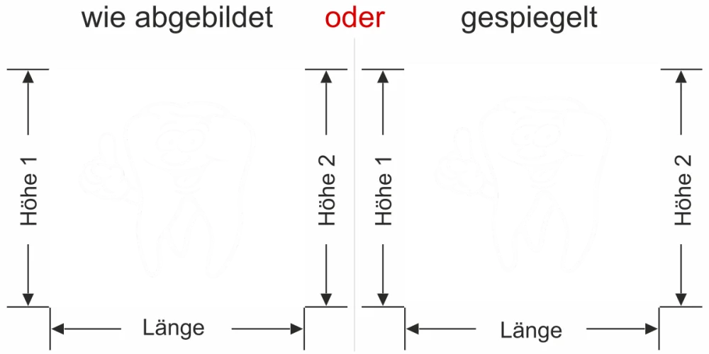 Selbstklebende Sichtschutzfolie für die Zahnarztpraxis - Ansicht Ausrichtung mit Farbauswahl Vorschlag 1