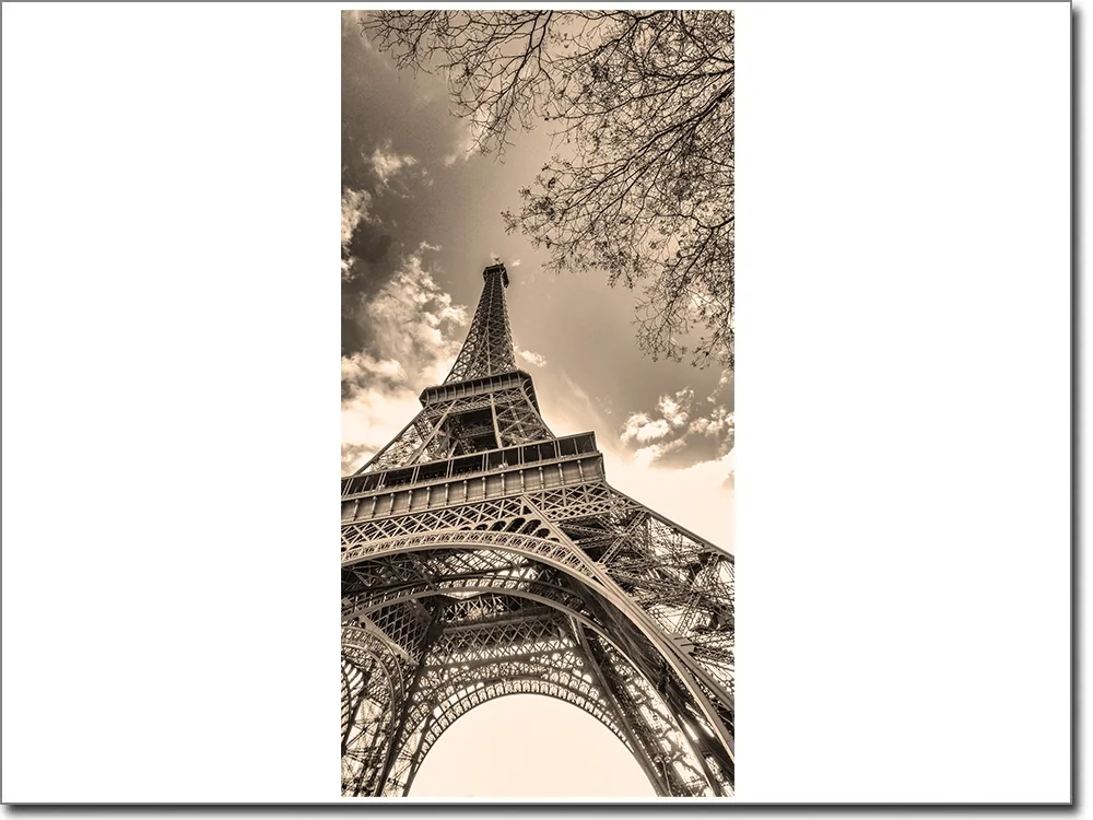 Türbild mit Eiffelturm in Paris in sepia