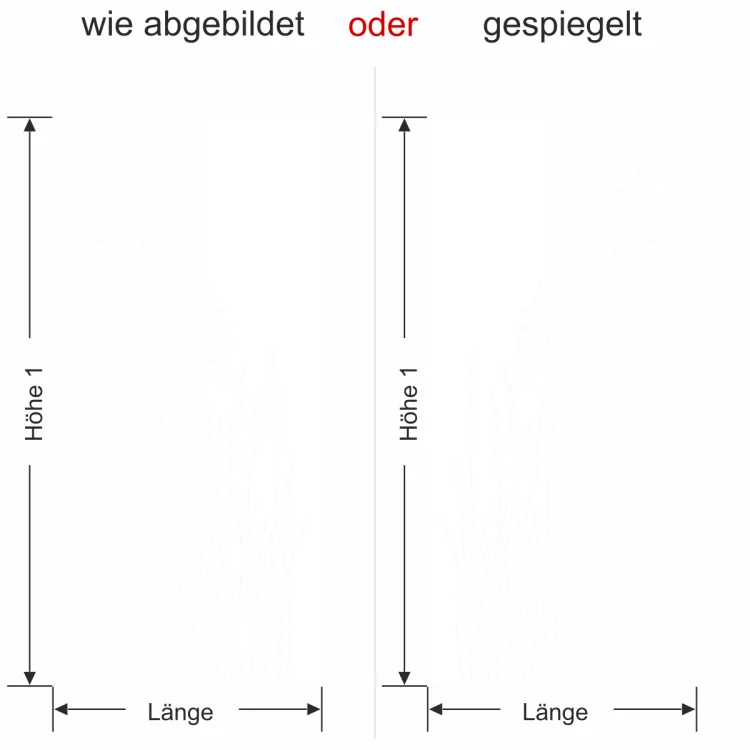 Wandtattoo Banner mit Gras und Vogelschwarm - Ansicht Ausrichtung mit Farbauswahl