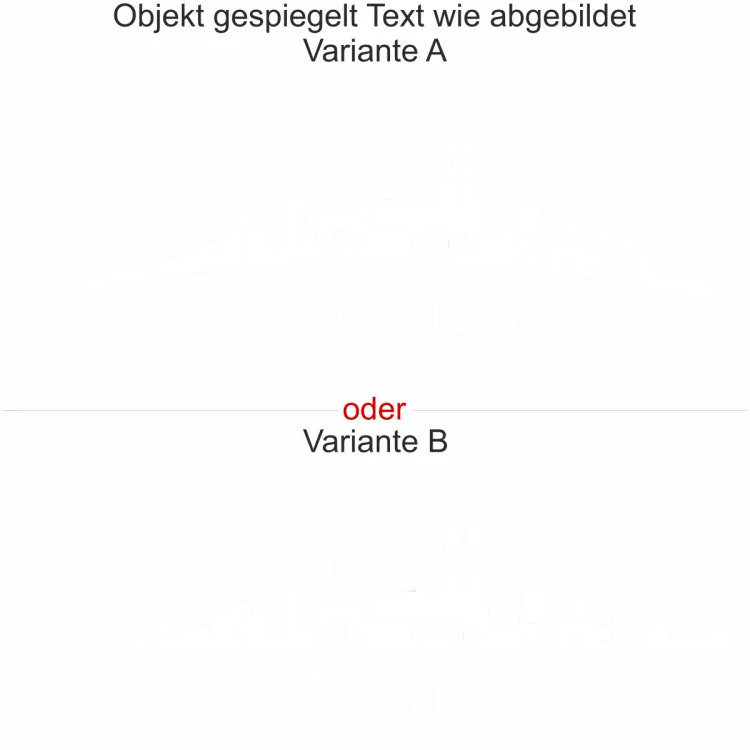 Wandtattoo mit Skyline von München - Ansicht Ausrichtung und Farbauswahl Wandtattoo mit Skyline von München - Ansicht Ausrichtung und Farbauswahl