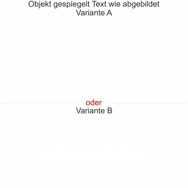 Wandtattoo mit Skyline von Paris - Ansicht Ausrichtung mit Farbauswahl und Variante Wandtattoo mit Skyline von Paris - Ansicht Ausrichtung mit Farbauswahl und Variante