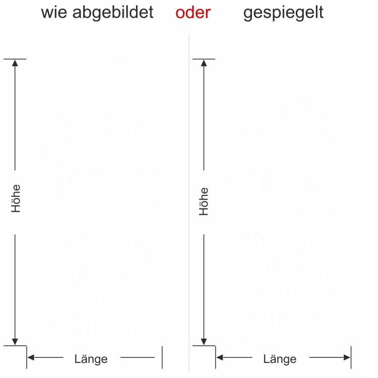 Wandtattoo mit Bambus und Yin und Yang - Ansicht Ausrichtung mit Farbauswahl