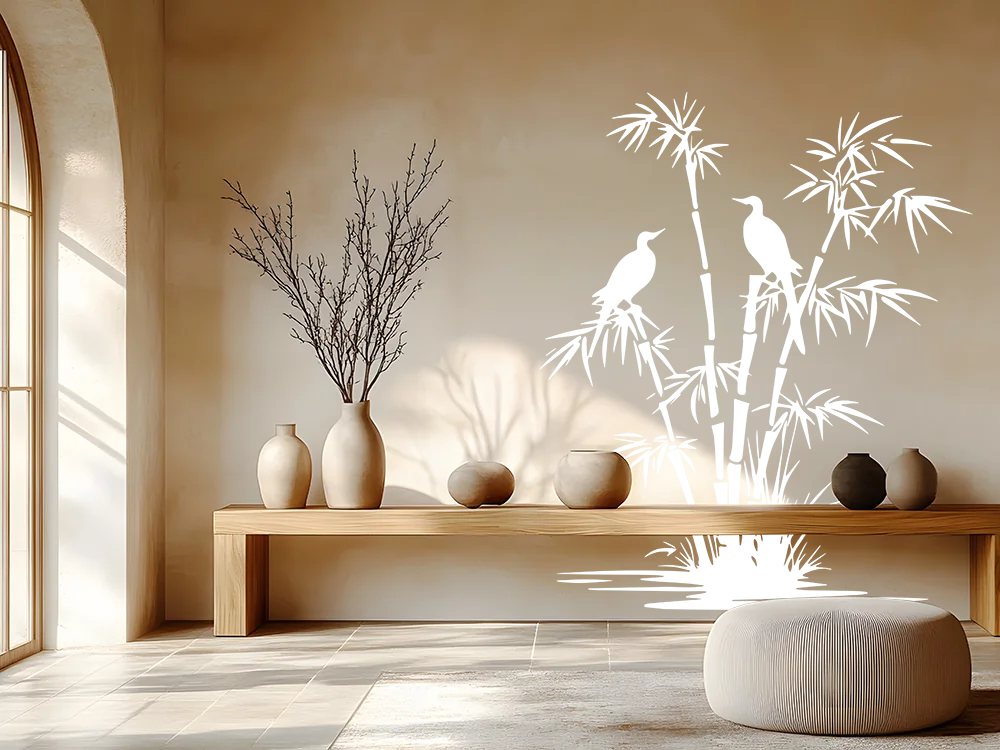 Wandtattoo Bambus und Vögel am Seeufer - Ansicht Farbauswahl