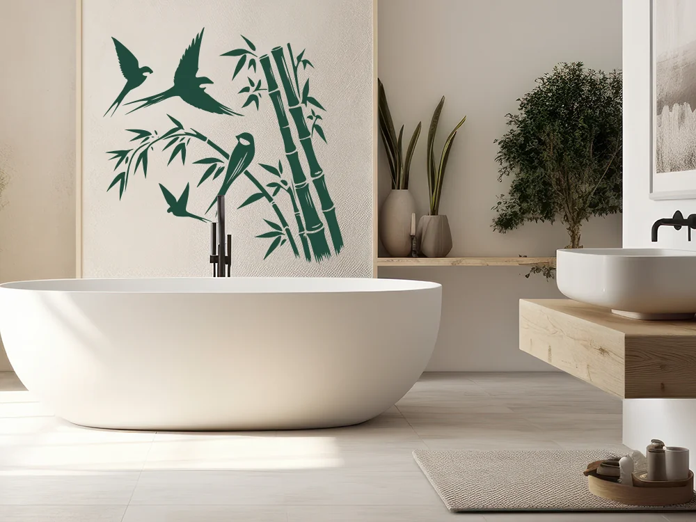 Wandtattoo Bambusrohr mit Vögeln