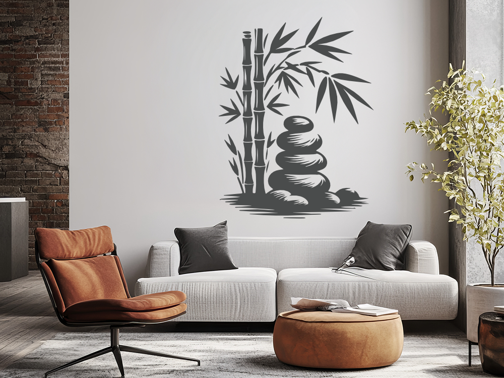 Wandtattoo Bambusstängel mit Zen Steinen Wandtattoo Bambusstängel mit Zen Steinen