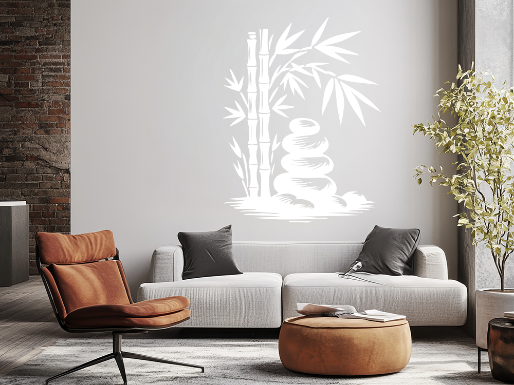 Wandtattoo Bambusstängel mit Zen Steinen - Ansicht Farbauswahl Wandtattoo Bambusstängel mit Zen Steinen - Ansicht Farbauswahl