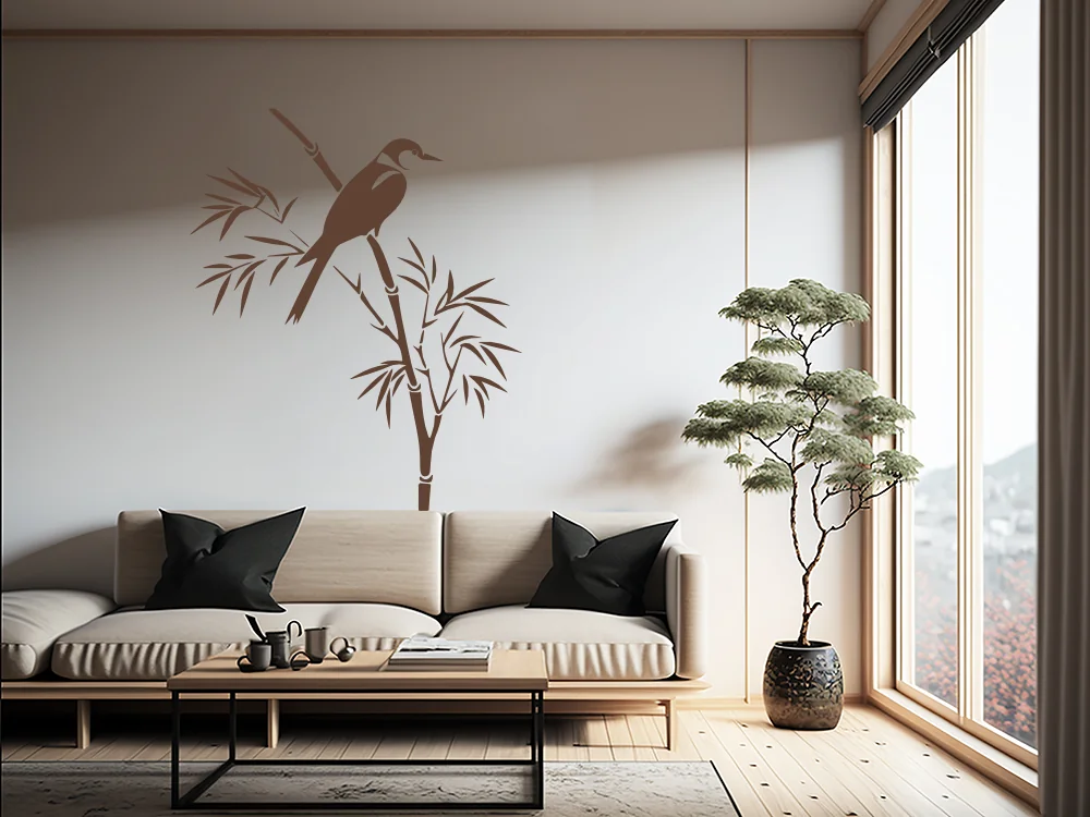 Wandtattoo Bambuszweig mit Vogel