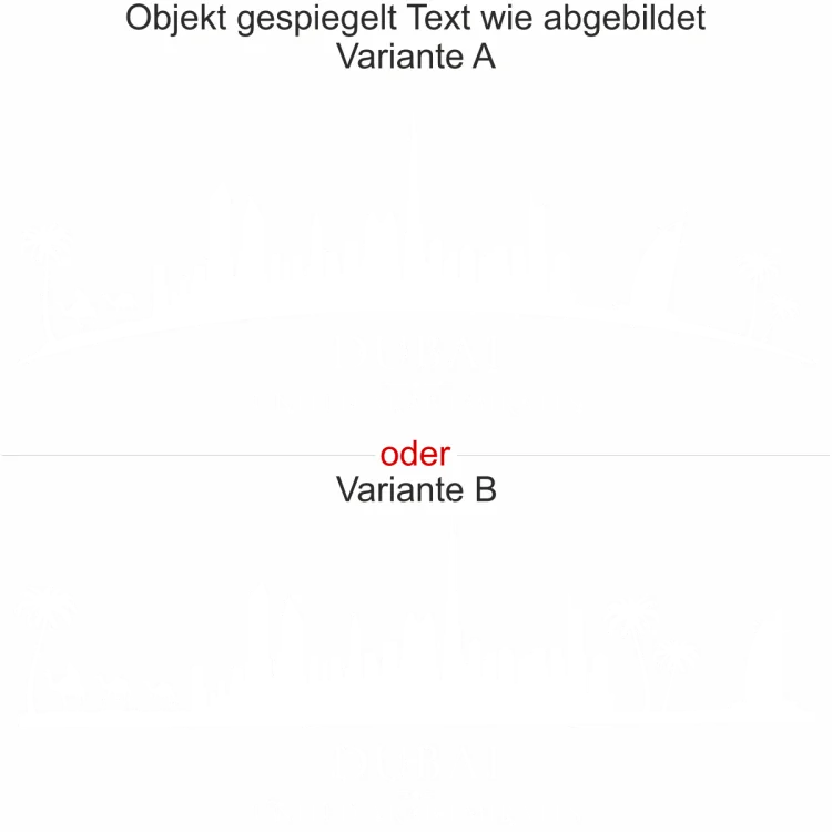 Wandtattoo mit Skyline von Dubai - Ansicht Ausrichtung mit Farbauswahl und Variante Wandtattoo mit Skyline von Dubai - Ansicht Ausrichtung mit Farbauswahl und Variante