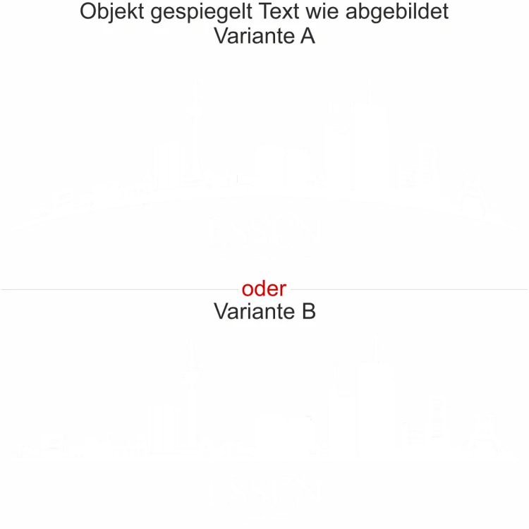 Wandtattoo mit Skyline von Essen - Ansicht Ausrichtung mit Farbauswahl und Variante Wandtattoo mit Skyline von Essen - Ansicht Ausrichtung mit Farbauswahl und Variante