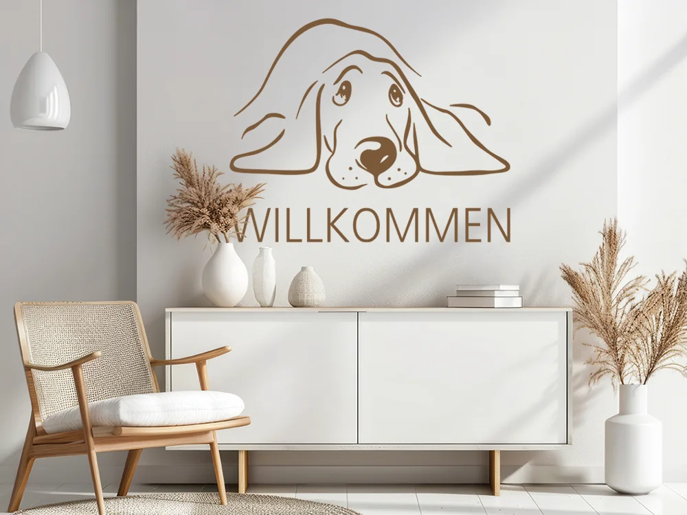 Willkommen Wandtattoo mit Hund