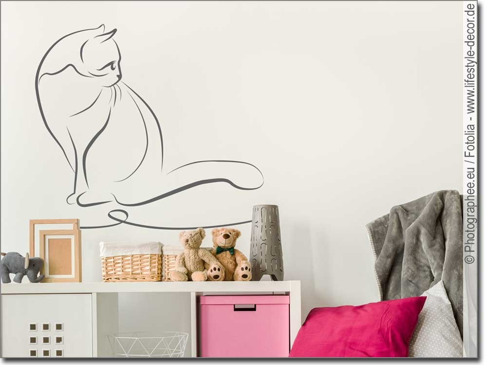 Wandtattoo Katze - Niedlicher Wandaufkleber 42x40cm Für Wohnzimmer