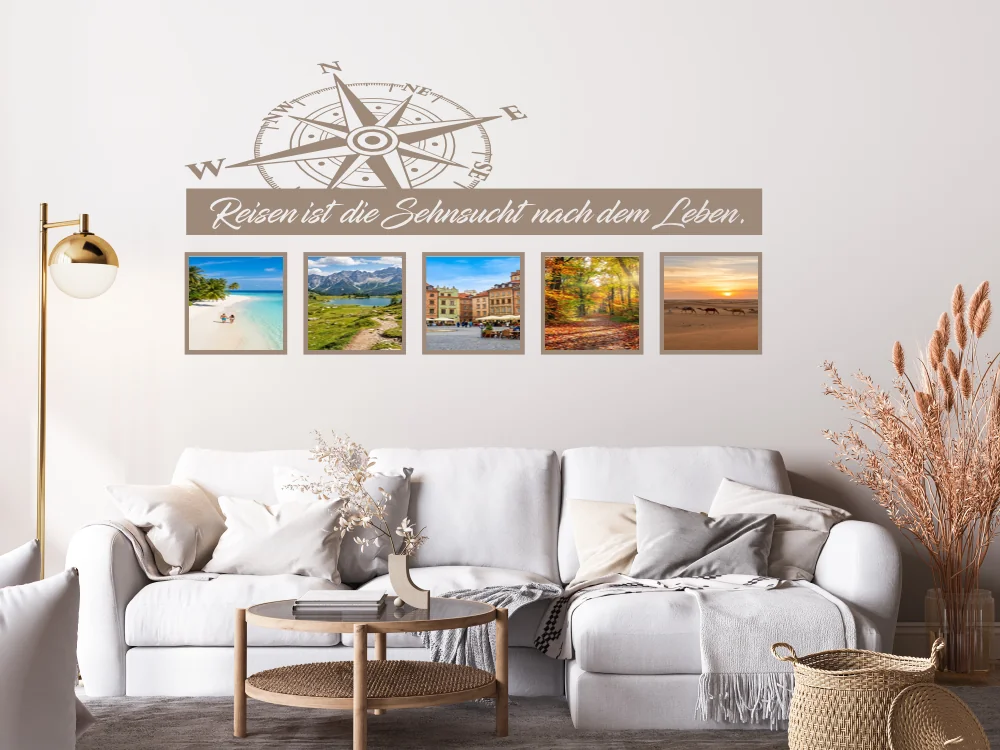 Wandtattoo Kompass mit Spuch und Fotorahmen
