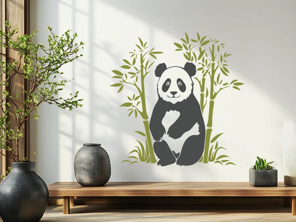 Wandtattoo Mehrfarbiger Bambus mit Pandabär