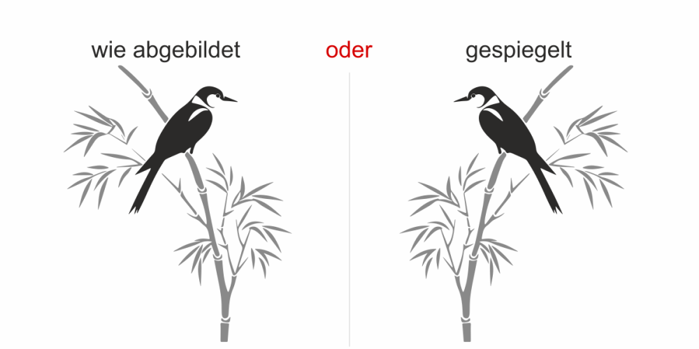 Wandtattoo Mehrfarbiger Bambuszweig mit Vogel - Ansicht Ausrichtung Wandtattoo Mehrfarbiger Bambuszweig mit Vogel - Ansicht Ausrichtung