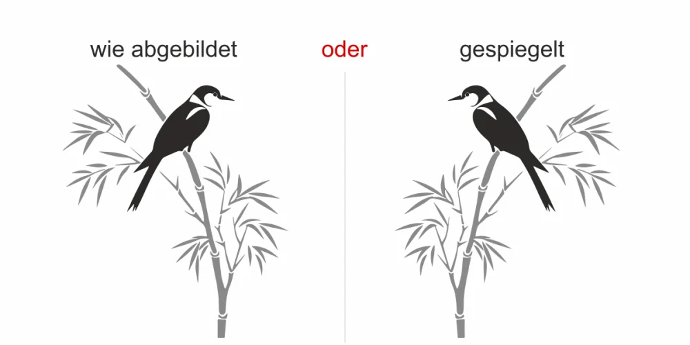 Mehrfarbiges Wandtattoo Bambuszweig mit Vogel - Ansicht Ausrichtung