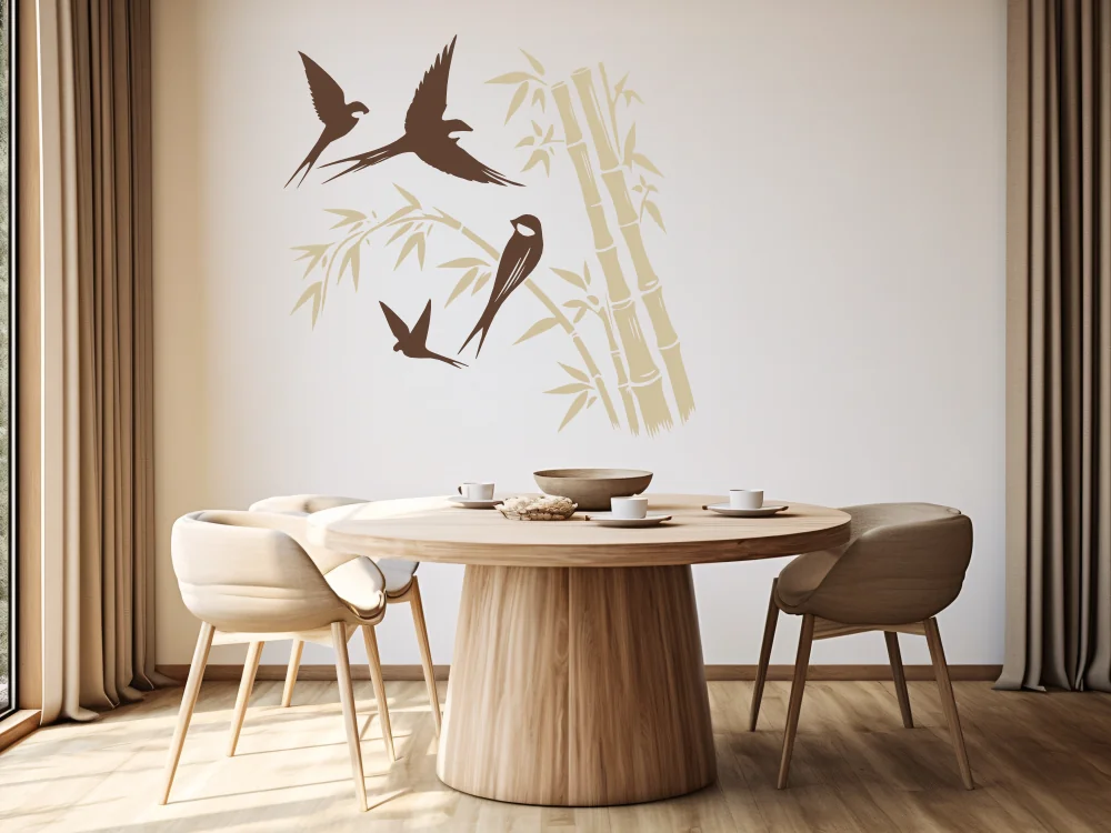 Mehrfarbiges Wandtattoo Bambusrohr mit Vögeln