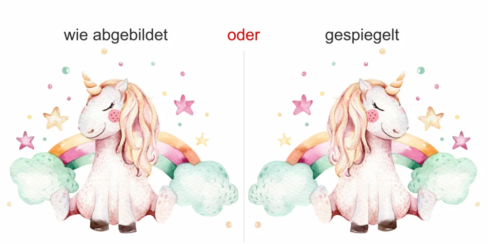 Wandtattoo mit niedlichem Einhorn für das Kinderzimmer - Ansicht Ausrichtung Wandtattoo mit niedlichem Einhorn für das Kinderzimmer - Ansicht Ausrichtung