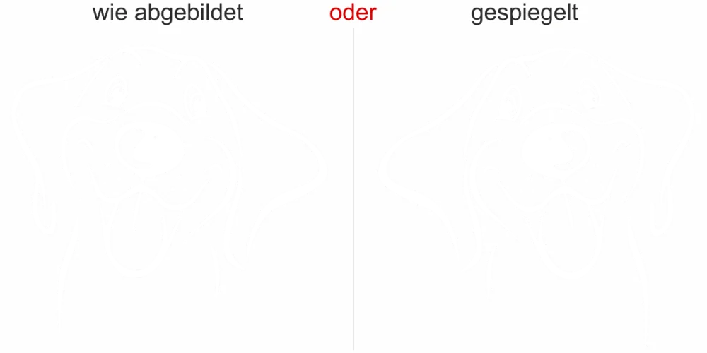 Wandtattoo mit putzigem Hund - Ansicht Ausrichtung mit Farbauswahl