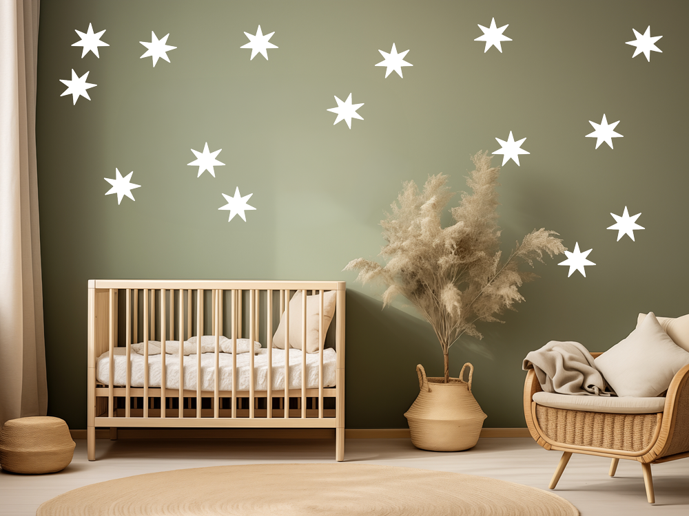 Wandtattoo Set mit tollen Sternen über Babybett