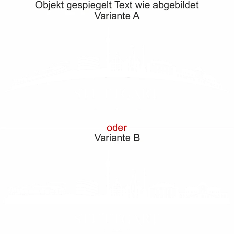 Wandtattoo mit Skyline von Stuttgart - Ansicht Ausrichtung mit Farbauswahl und Variante Wandtattoo mit Skyline von Stuttgart - Ansicht Ausrichtung mit Farbauswahl und Variante